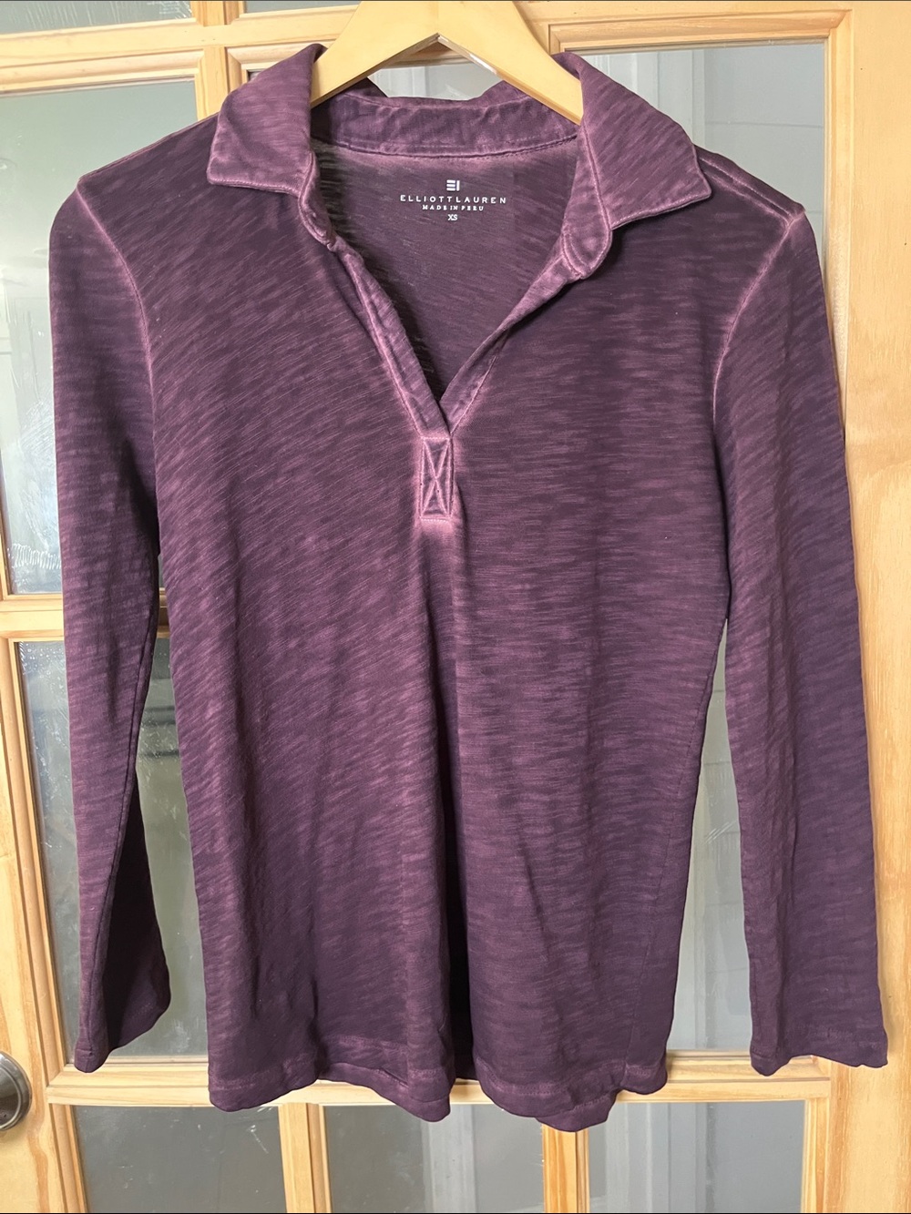 Elliott Lauren Enzyme Wash Long Sleeve Polo Plum Merlot Size XS Pima Cotton